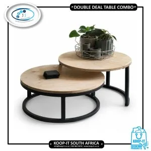 Double coffee table set with steel legs and pine tops