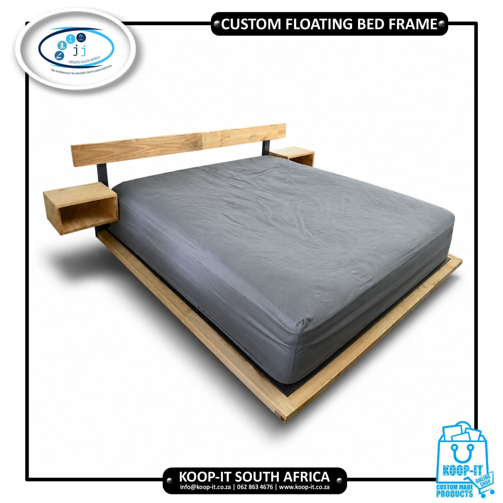 Floating Wood Bed Frame 3 Floating Wood Bed Frame | Koop-it - Premium Hand-Crafted Metal Products